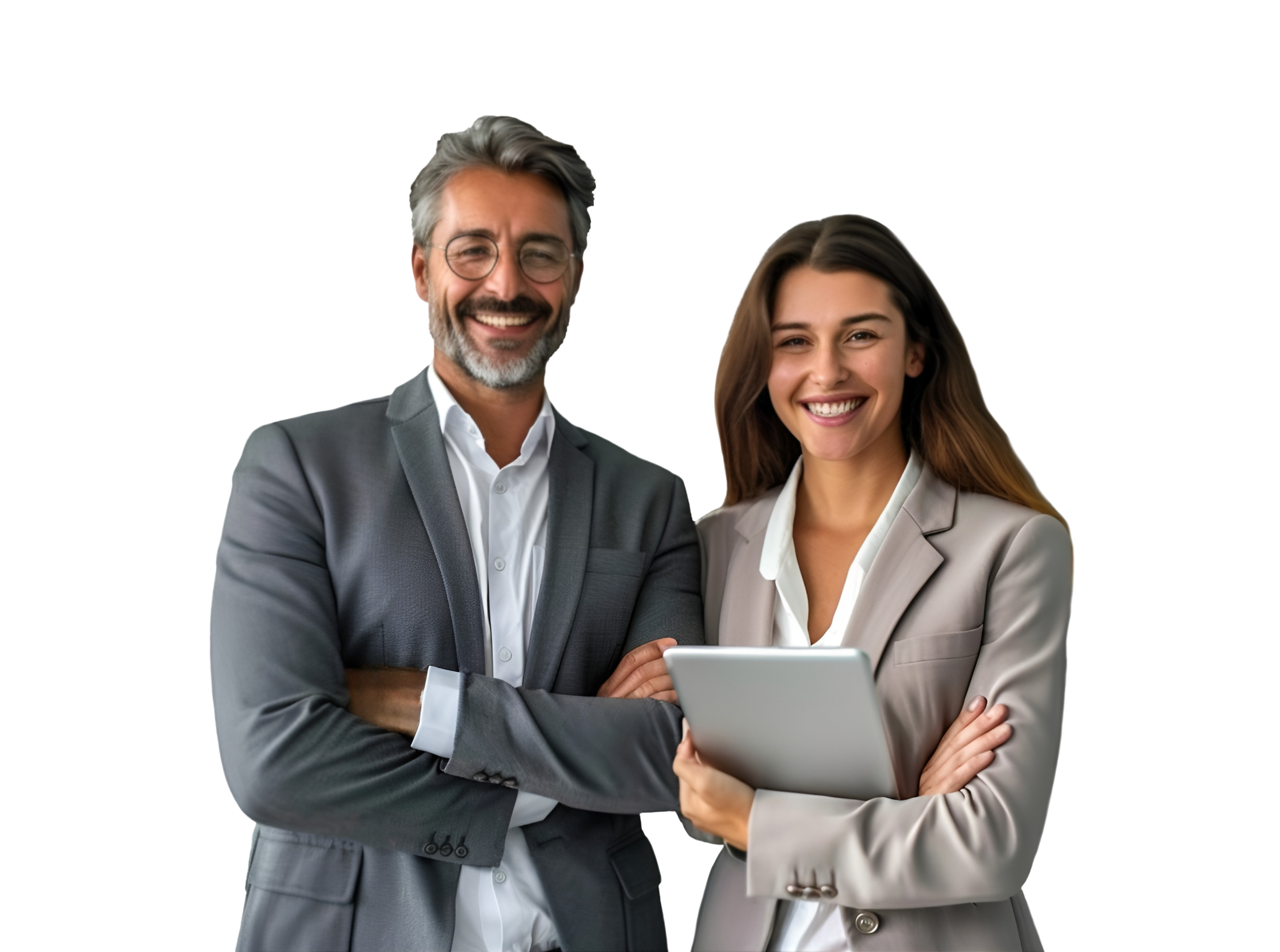 Business professionals standing confidently