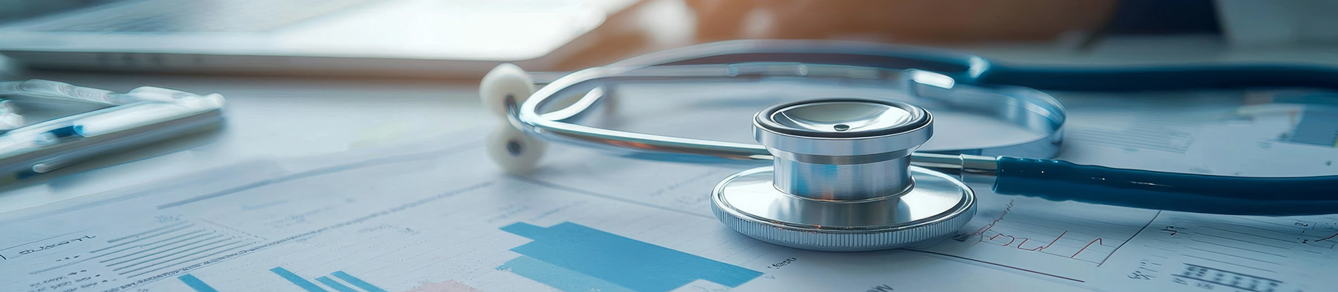 Medical Business Report under a stethoscope